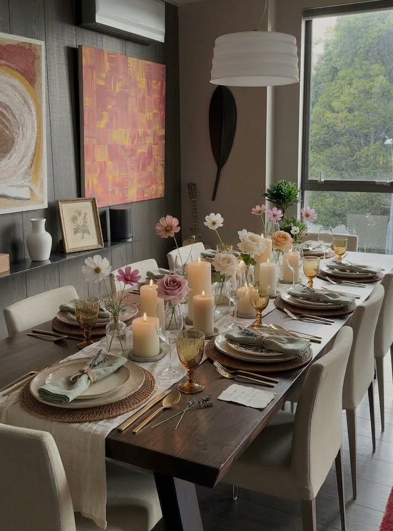 Elegantly set dining table for a private chef experience